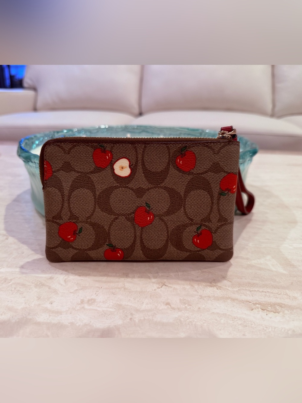 Coach Signature Canvas Wristlet with Red Apple Print - Picture 2 of 6